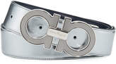 Thumbnail for your product : Ferragamo Reversible Metallic Leather Gancini-Buckle Belt, Silver