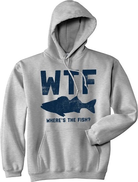 Crazy Dog T-Shirts, Inc. WTFWheresTheFishAdultHoodieFunnyFishingAcronymFishermenJokeHoodedSweatshirt-CrazyDogHoodieForFishersLightGreyXXL