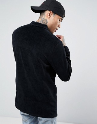 ASOS Longline Long Sleeve Polo Shirt In Black Velour With Rugby Styling