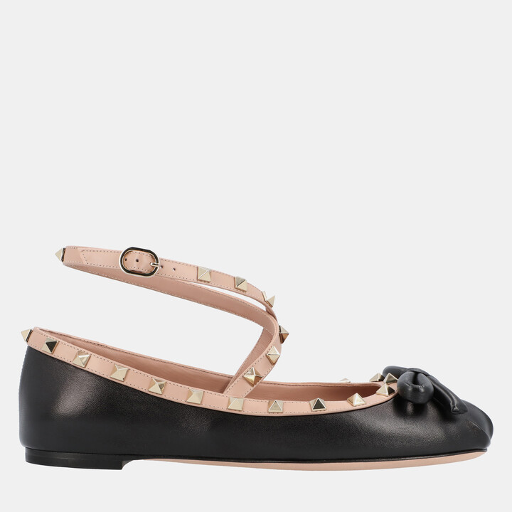 Valentino Rockstud Ballet EU 38 Black Lambskin Flats