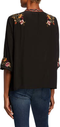 Johnny Was Nepal Embroidered Effortless Swing Blouse