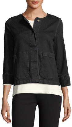 Joan Vass 3/4-Sleeve Denim Jacket, Plus Size