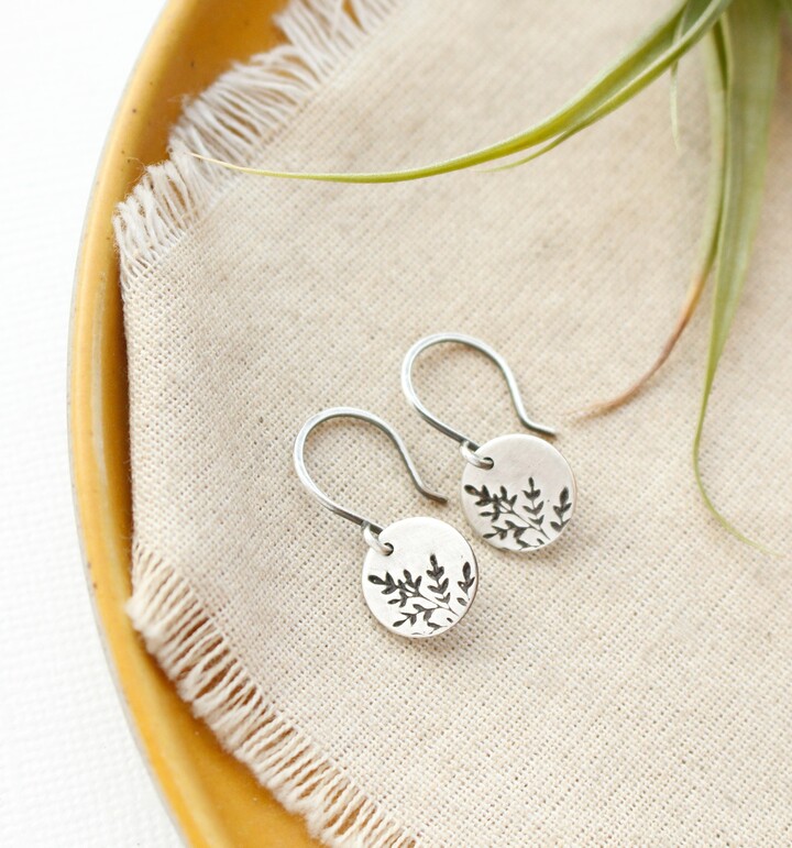 Etsy Mini Sprout Earrings Sterling Silver Stamped Leaf Disc Earrings