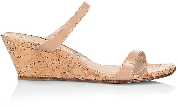 Stuart Weitzman Aleena Patent Leather & Cork Wedge Mules - ShopStyle