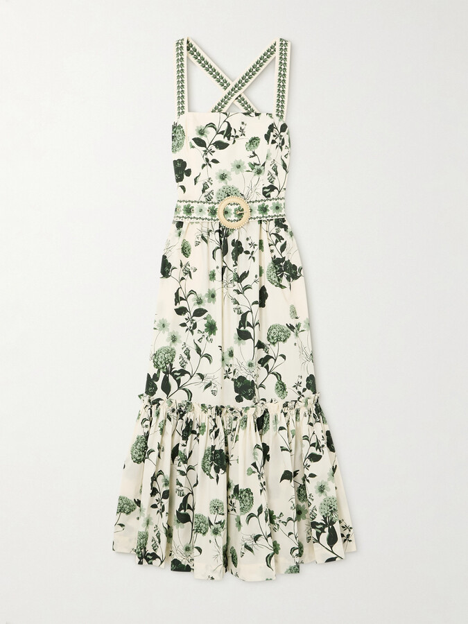 Cara Cara Julietta Belted Ruffled Floral-print Cotton-poplin Midi Dress - Cream