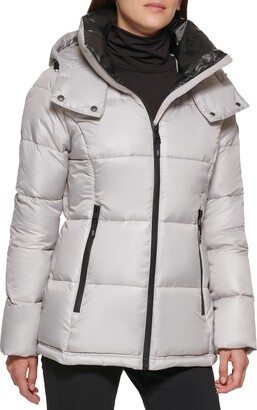 Kenneth Cole Women's Zip Down Puffer with Button Hood