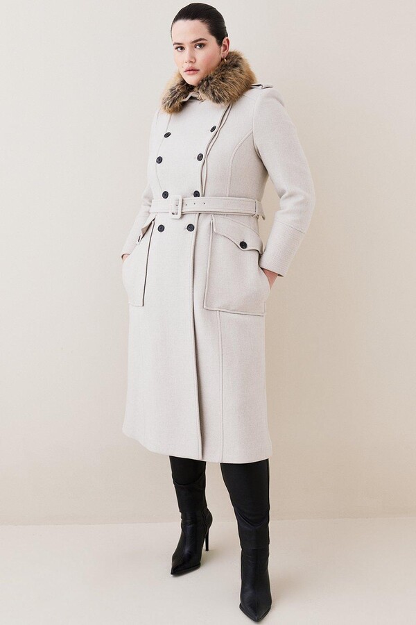 Karen Millen Lydia Millen Plus Size Italian Wool Faux Fur Collar