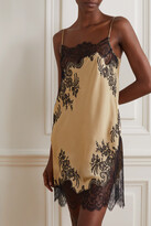Thumbnail for your product : Carine Gilson Chantilly Lace-trimmed Silk-satin Chemise - Gold