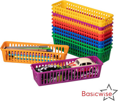 Basicwise 12-pc Plastic Storage Baskets For School Organization Teacher Essentials Desk Accessories Art Supplies Pencils Crayons Scissors Paper Clips