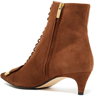 Sergio Rossi Embellished Lace-up Suede Ankle Boots