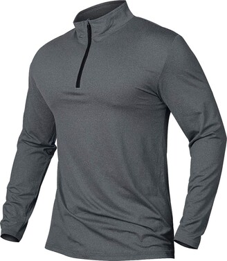 AjezMax Mens 1/4 Zip Long-Sleeve Running Top Lightweight Pullover Quick Dry Athletic Gym Workout Fitness T-Shirt 