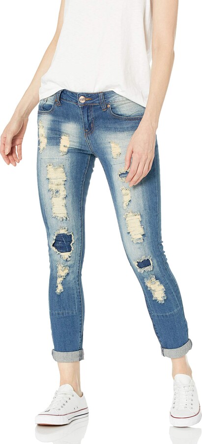V.I.P.JEANS Women's Distressed Patched Skinny Ripped Jeans - ShopStyle