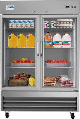 KoolMore 54" 2 Glass Door Commercial Reach-In Refrigerator Cooler With LED Lighting - 47 Cu. Ft, Stainless Steel