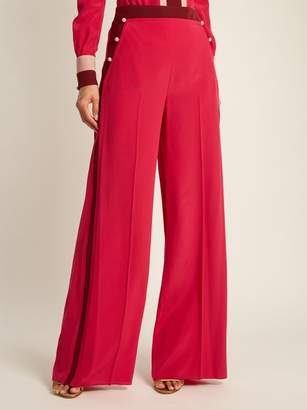 Valentino High-rise Wide-leg Silk Crepe De Chine Trousers - Womens - Pink Multi