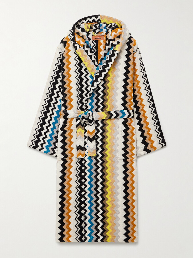 Missoni Home Curt Striped Cotton-Terry Jacquard Hooded Robe