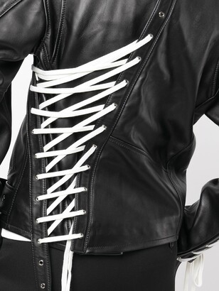 Monse Lace-Up Detail Leather Biker Jacket