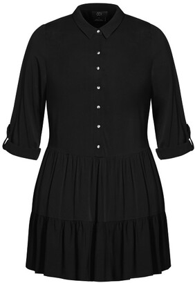 City Chic Tiered Shirt Dress - black