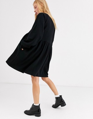 Monki mini smock dress in black