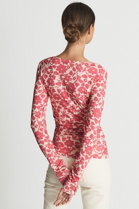 Reiss Pink Print Jemima Printed Ruched Jersey Top