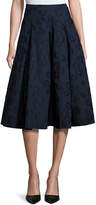 Thumbnail for your product : Co Floral Jacquard Box-Pleat Midi Skirt, Navy