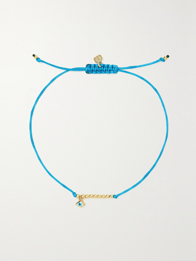 Sydney Evan - Evil Eye 14-karat Gold, Cord And Enamel Bracelet - Blue