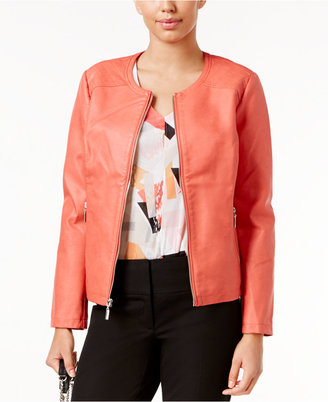 Alfani Petite Faux-Leather Quilted-Trim Jacket, Only at Macy's