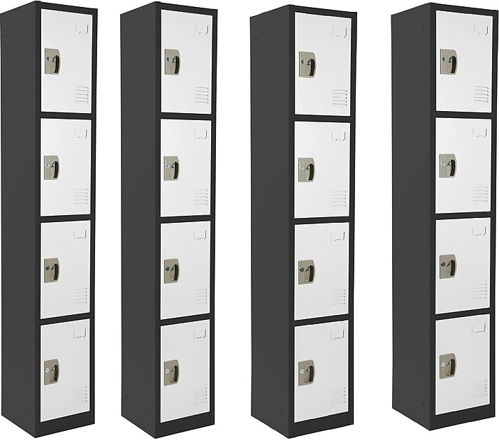 AdirOffice 72" 4-Tier Black and White Storage Locker, 4/Pack (ADI629-204-B-W-PKG-4)