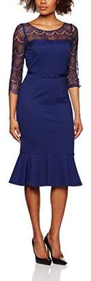 Jacques Vert Women's Lace Yoke Ponte Dress, (Blue)