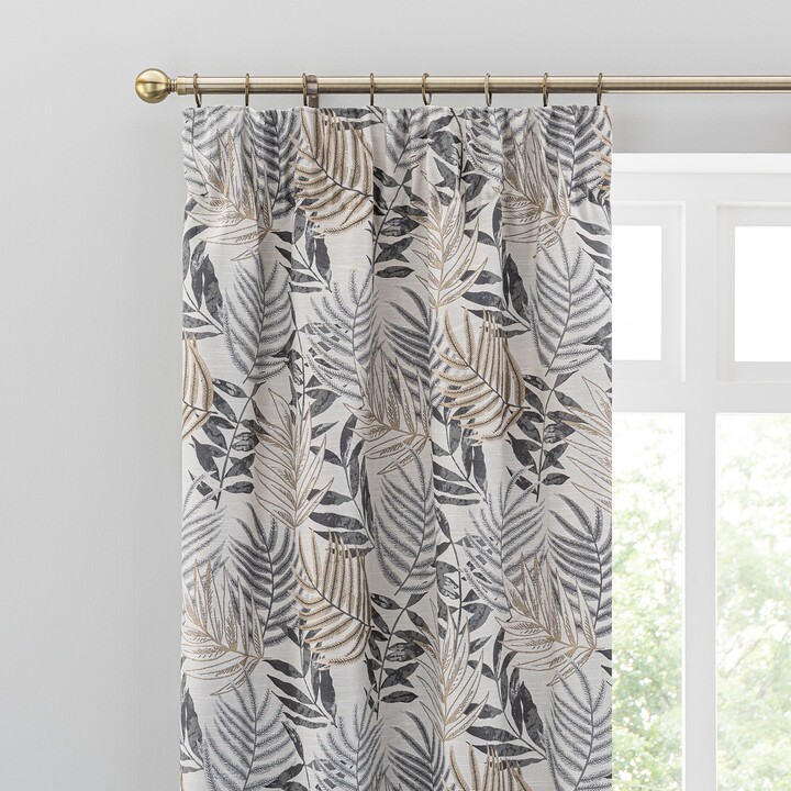 Dunelm Leaf Jacquard Grey Pencil Pleat Curtains Grey/Yellow ShopStyle