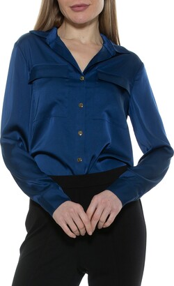 Navy Blue Long Sleeve Blouse | ShopStyle