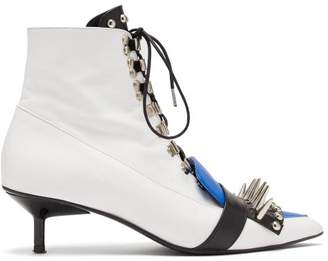 Marques Almeida Studded Lace Up Leather Ankle Boots - Womens - Blue White