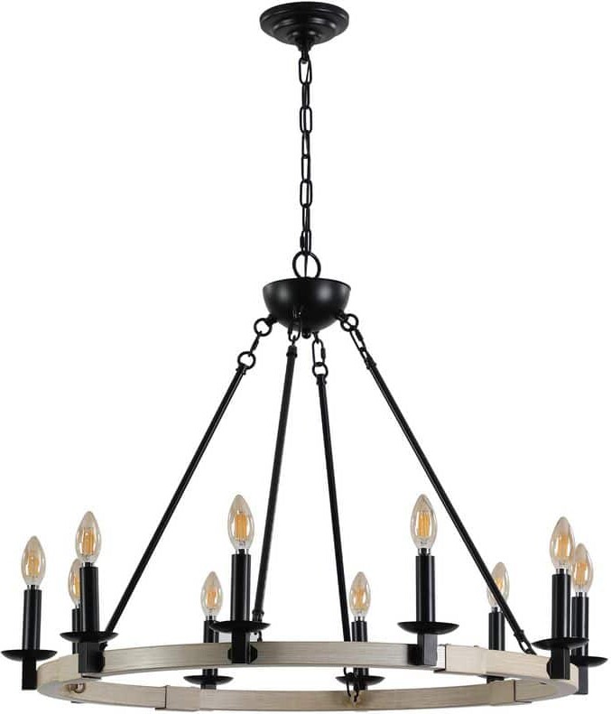 Basdien 32 in 10-light white Industrial Chandelier Pendant Light Large Ceiling Lighting for Living Room Dining Bedroom Kitchen