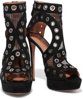 Thumbnail for your product : Alaia Eyelet-embellished Suede And Mesh Platform Sandals