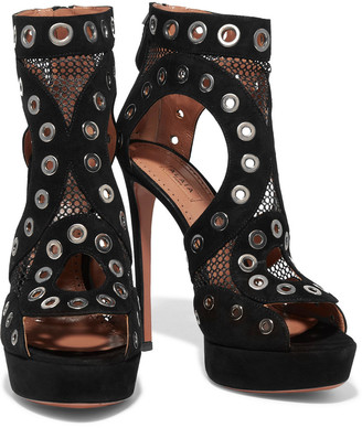 Alaia Eyelet-embellished Suede And Mesh Platform Sandals
