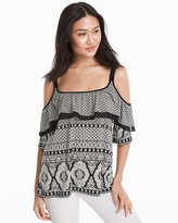 Thumbnail for your product : White House Black Market Black & White Printed Cold-Shoulder Top