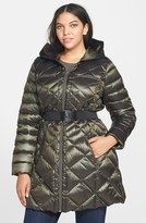 Thumbnail for your product : Bernardo Belted Hooded Packable Goose Down Walking Coat (Plus Size)