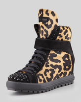 Thumbnail for your product : Miu Miu Leopard-Print Calf Hair Wedge Sneaker