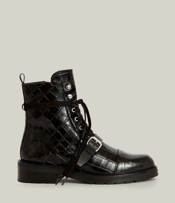 AllSaints Donita Leather Crocodile Boots - ShopStyle