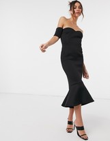 Thumbnail for your product : True Violet exclusive bardot sweetheart peplum hem midi dress in black