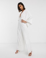 Thumbnail for your product : ASOS EDITION beaded kimono sleeve wide leg wedding jumpsuit
