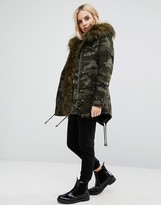Thumbnail for your product : Glamorous Petite Camo Jacket With Faux Fur Lining