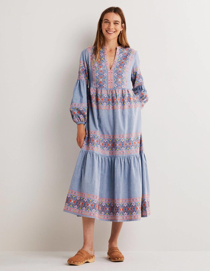 Boden Tiered Embroidered Maxi Dress - ShopStyle