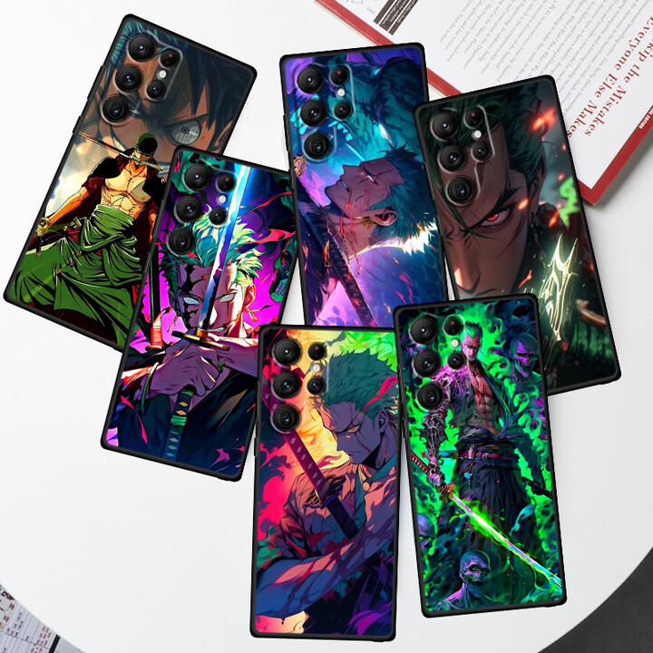 Zoro Anime One Piece Cartoon For Samsung Galaxy S24 S23 S22 S21 S20 FE S10 S10E Plus Ultra Pro Lite 5G Black Phone Case