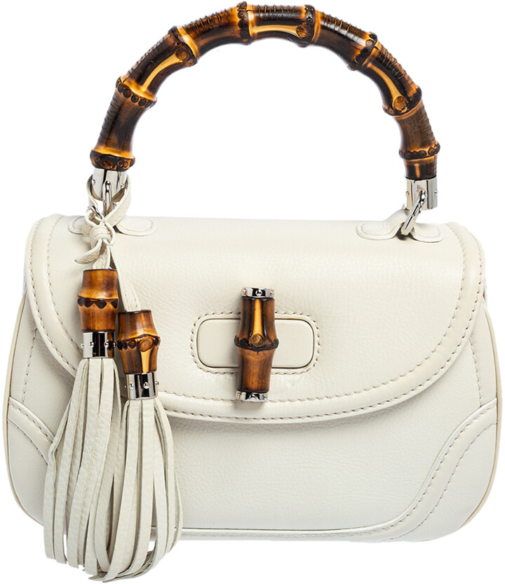 Gucci White Leather Medium Tassel New Bamboo Top Handle Bag - ShopStyle