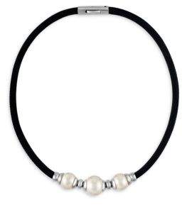 Majorica 12-14MM White Baroque Pearl & Leather Necklace