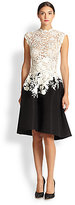 Thumbnail for your product : Oscar de la Renta High-Collar Lace & Silk Faille Dress