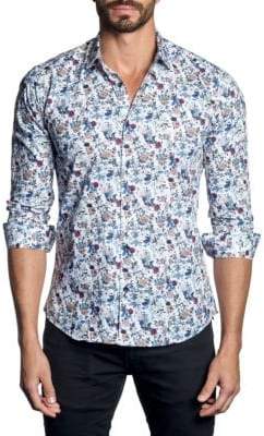 Jared Lang Floral Woven Button-Down Shirt