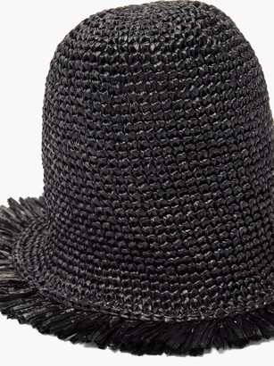 REINHARD PLANK HATS Sixty Frayed Straw Bucket Hat - Black