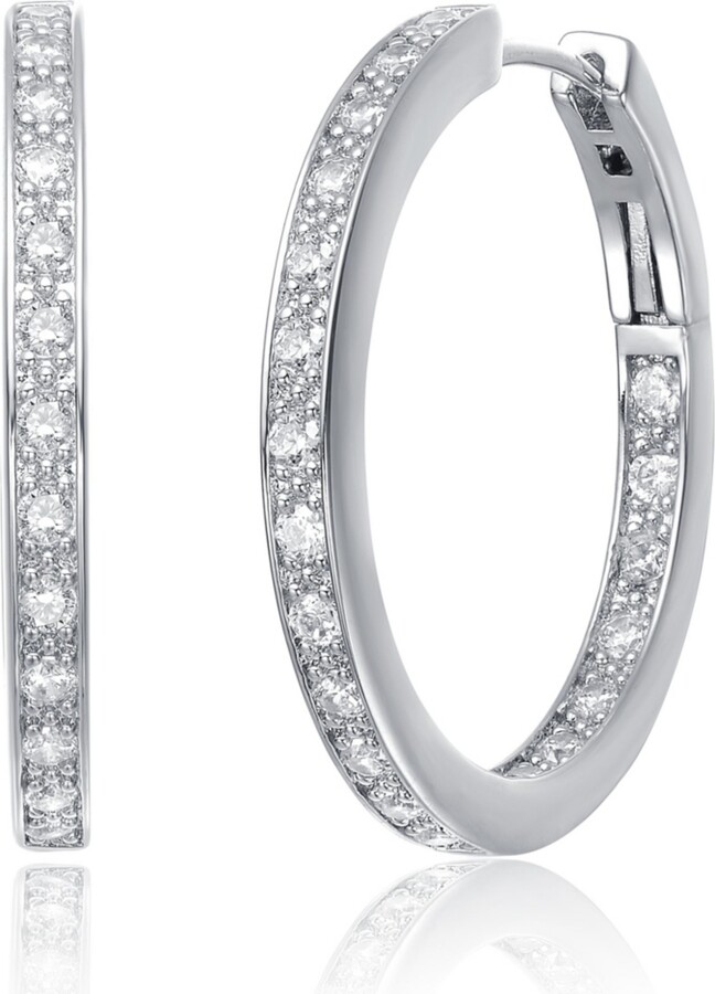 Genevive Sterling Silver White Gold and 14K Gold Plated Cubic Zirconia Hoop Earrings