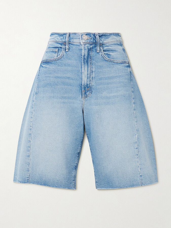 Mother The Half Pipe Bermuda Fray Denim Shorts - Blue